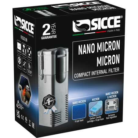 Filtre interne SICCE Micron 300 L/h – Compact pour nano‑aquarium